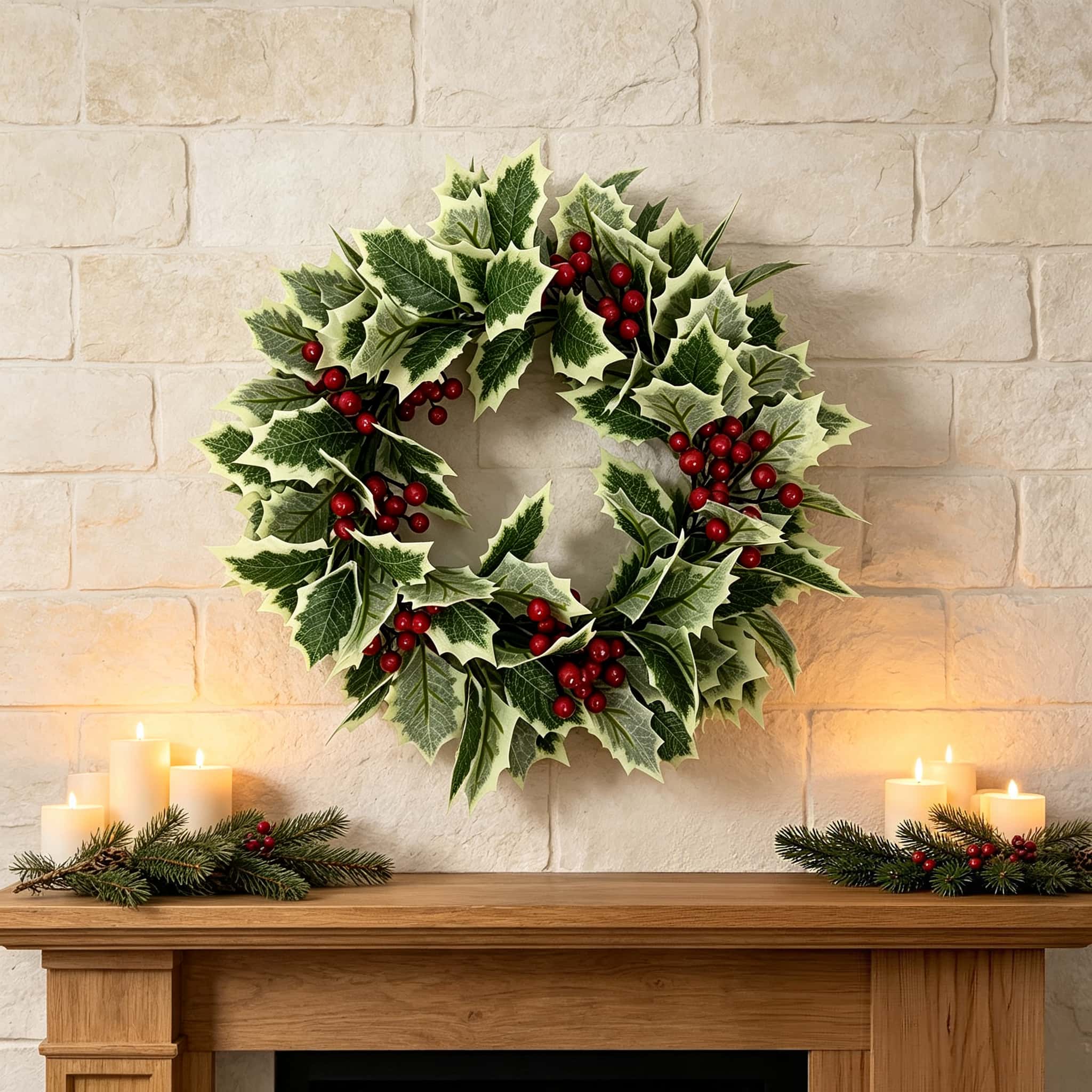Christmas Wreath Fake - Guirlanda de Natal Artificial com Azevinho